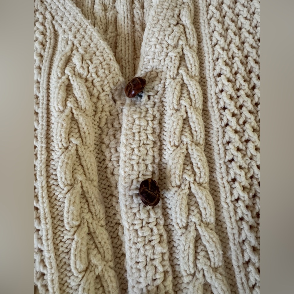 Vintage hand knit acrylic fisherman‎ Irish sweater leather buttons EVC size M/L - Picture 5 of 8